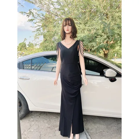 Đầm thiết kế dự tiệc dạ hội cổ tim 2 dây kết phale sang trọng Giá 390k Hàng có sẵn giao ngay Màu đen kèm hình chụp thật
