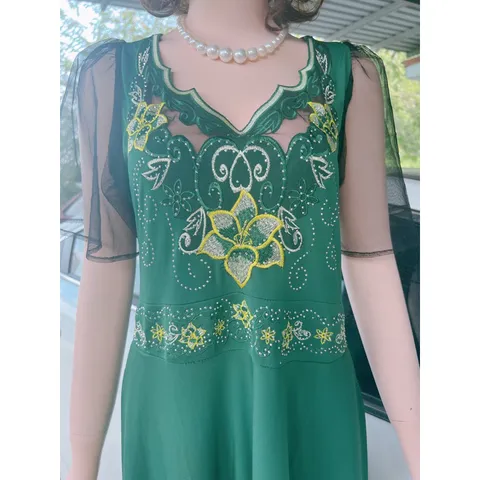 Đầm dạ hội dài co giãn Hàng ép đá thêu tay tỉ mỉ thủ công Giá 330k Hàng có sẵn giao ngay Màu xanh lá