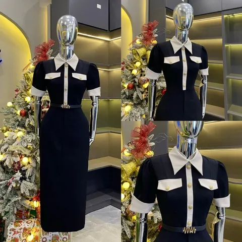 Set Váy công sở Thiết Kế dành cho nữ cúc vàng phù hợp đi làm đi chơi Giá 320k/ cả set gồm áo và chân váy dài