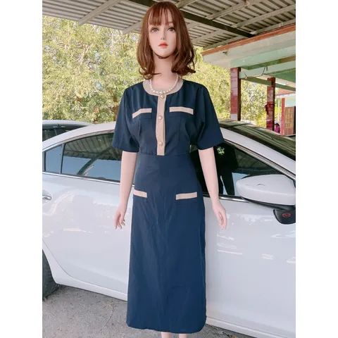 Set Váy công sở Thiết Kế dành cho nữ cúc vàng phù hợp đi làm đi chơi Giá 320k/ cả set gồm áo và chân váy dài