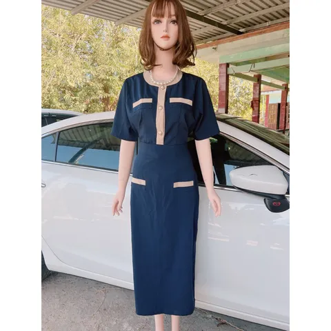 Set Váy công sở Thiết Kế dành cho nữ cúc vàng phù hợp đi làm đi chơi Giá 320k/ cả set gồm áo và chân váy dài