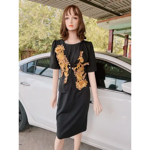 Đầm giả vest đính kết hoa nổi siêu đẹp Giá 390k Hàng có sẵn giao ngay Có màu đen và màu cam Có co giãn