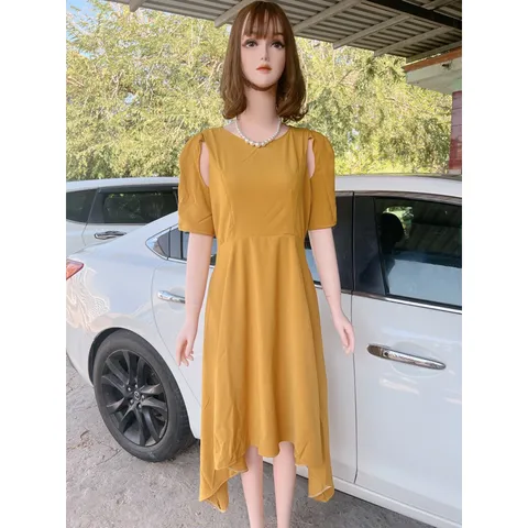 Đầm đuôi cá cách điệu màu vàng Giá 330k Hàng cao cấp sang trọng Hàng có sẵn giao ngay XL Dưới 70k