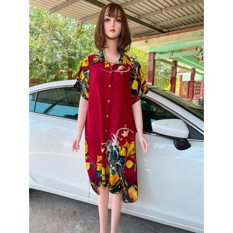 Đầm midi cổ sơ mi  tay ngắn có nút cài in họa tiết phong cách vintage thời trang dành cho nữ Giá 290k Hàng có sẵn