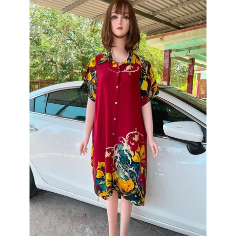 Đầm midi cổ sơ mi  tay ngắn có nút cài in họa tiết phong cách vintage thời trang dành cho nữ Giá 290k Hàng có sẵn