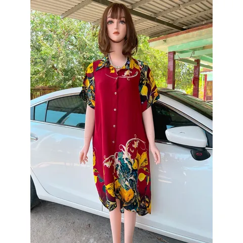 Đầm midi cổ sơ mi  tay ngắn có nút cài in họa tiết phong cách vintage thời trang dành cho nữ Giá 290k Hàng có sẵn