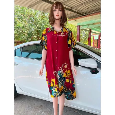 Đầm midi cổ sơ mi  tay ngắn có nút cài in họa tiết phong cách vintage thời trang dành cho nữ Giá 290k Hàng có sẵn