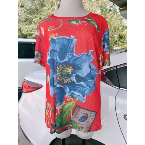 🌼Áo Nữ Trung Niên Vải Thun Giấy  - Chi tiết sản phẩm: Áo tay lở. Cổ tròn - Chất liệu : Vải thun giấy