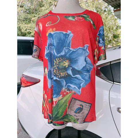 🌼Áo Nữ Trung Niên Vải Thun Giấy  - Chi tiết sản phẩm: Áo tay lở. Cổ tròn - Chất liệu : Vải thun giấy