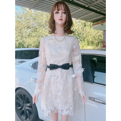 Đầm Thiết Kế MAY Chất Liệu Ren Hoa Nổi 3D - Đầm Dự Tiệc Sang Trọng Chuẩn MAY Giá 399k Hàng có sẵn giao ngay M Màu kem