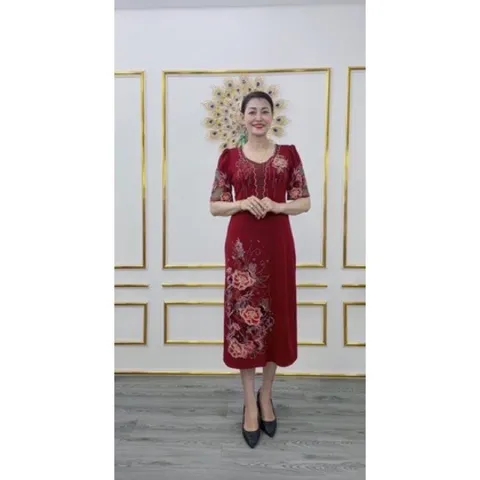 Váy đầm trung niên thời trang nữ đầm trung niên sang trọng đi tiệc - Chất liệu: Thun POLY, co giãn 4 chiều