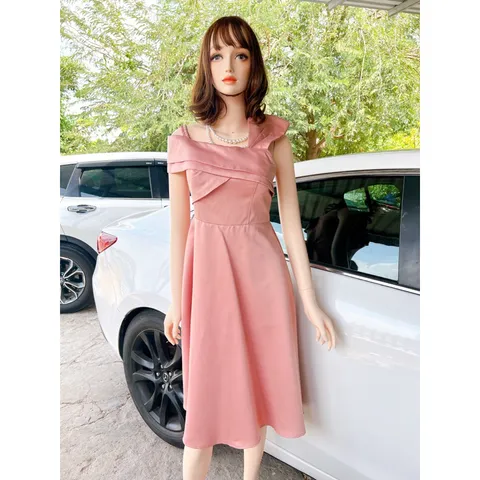 Váy đầm thiết kế cao cấp màu hồng trễ 1 bên vai dáng dài sang trọng [ Ảnh thật ] Giá 299k Hàng có sẵn giao ngay