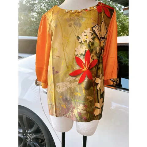 Áo Lụa Hoa Nữ Trung Niên Chất Mềm Mát Form Suông Giấu Bụng Giá 190k Hàng có sẵn giao ngay 2XL có đủ size