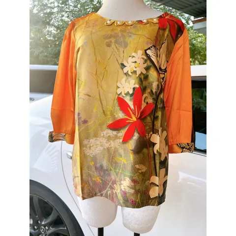Áo Lụa Hoa Nữ Trung Niên Chất Mềm Mát Form Suông Giấu Bụng Giá 190k Hàng có sẵn giao ngay 2XL có đủ size