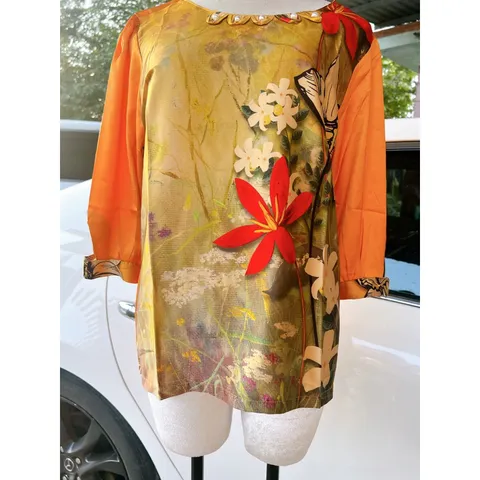Áo Lụa Hoa Nữ Trung Niên Chất Mềm Mát Form Suông Giấu Bụng Giá 190k Hàng có sẵn giao ngay 2XL có đủ size