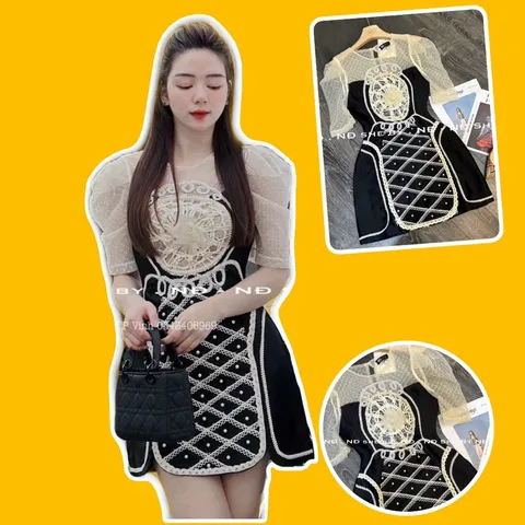 Đầm dự tiệc cao cấp 🌈tafta kết cườm ngọc🌈 tỉ mỉ tay lưới phồng cổ tròn xòe chữ A xẻ  đủ 3 màu Giá 360k
