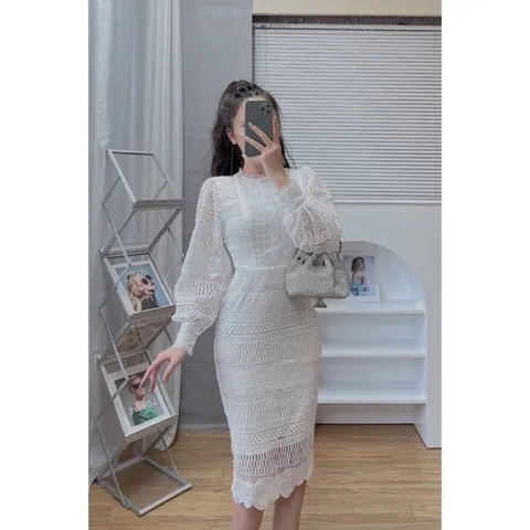 Đầm Thiết Kế  Chất Liệu Vải Ren Cao Cấp - Váy Ren Kem Thiết Kế Thanh Lịch Trẻ Trung Giá 380k Hàng có sẵn giao ngay