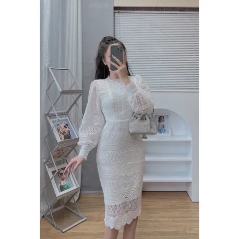 Đầm Thiết Kế  Chất Liệu Vải Ren Cao Cấp - Váy Ren Kem Thiết Kế Thanh Lịch Trẻ Trung Giá 380k Hàng có sẵn giao ngay