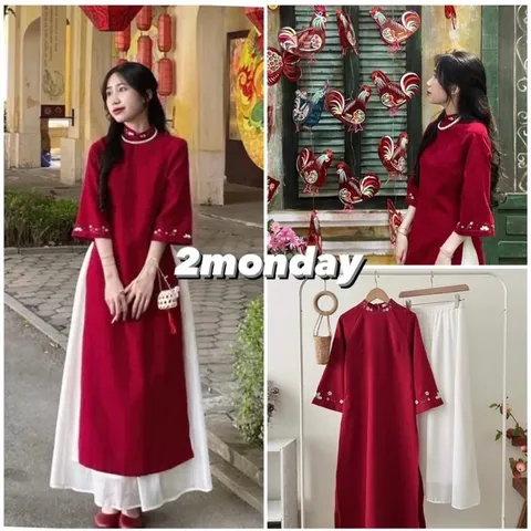SET ÁO DÀI CÁCH TÂN HOA THÊU KÈM CHÂN VÁY TRẮNG SIÊU XINH (LOẠI 1) Giá 290k Hàng có săn giao ngay