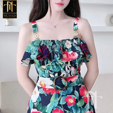 Siêu phẩm đầm lụa bèo li kèm đai. Hàng 2 lớp hoa 3D sắc nét.  3 màu cho chị e tha hồ lựa chọn