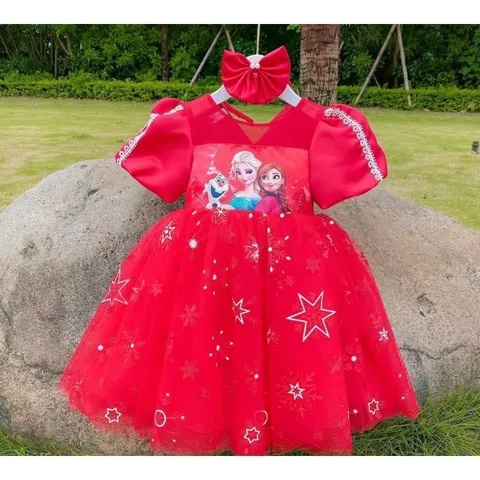 Đầm công chúa elsa siêu bồng kèm cài tóc băng đô  - Chất liệu vải: cotton, ren in bông tuyết cực xinh