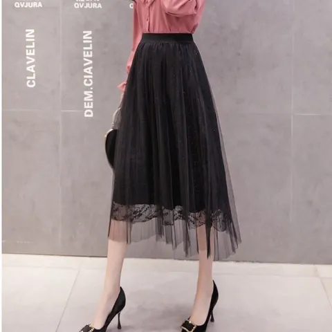 Chân Váy Chữ a Lưng Cao Vải / chất liệu: Lưới kết kim sa / Polyester (Sợi Polyester) Giá 190k  Hàng cao cấp 3 lớp