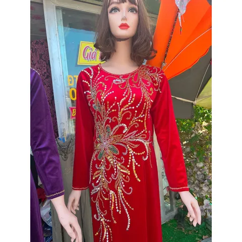 Áo daì nhung đính kêt siêu đẹp Hàng chụp thật 100% Size 2XL Hàng siêu đẹp tỉ mỉ Giá 400k/ áo dài đính kết ( quần 90k