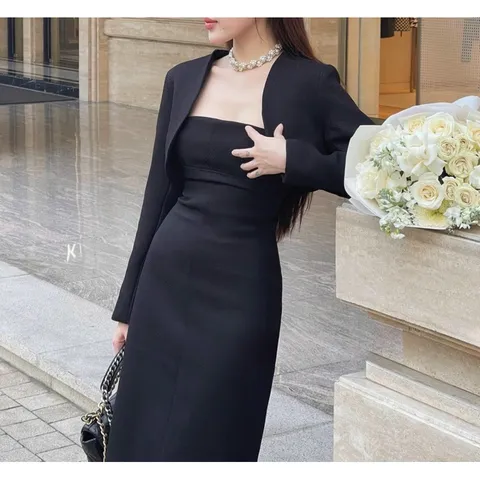 Set Váy Dài 2 Dây 2 Lớp Kèm Áo Khoác Ngoài Có Đệm Vai  Siêu Xinh Có Video Ảnh Thật Giá 350k Hàng có sẵn giao ngay