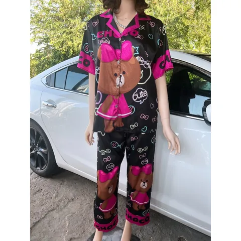 Đồ bộ nữ Pijama lụa xước thiết kế tay ngắn mặc nhà siêu cute hình in 5D sắc nét vải mềm mịn mát  Giá 230k