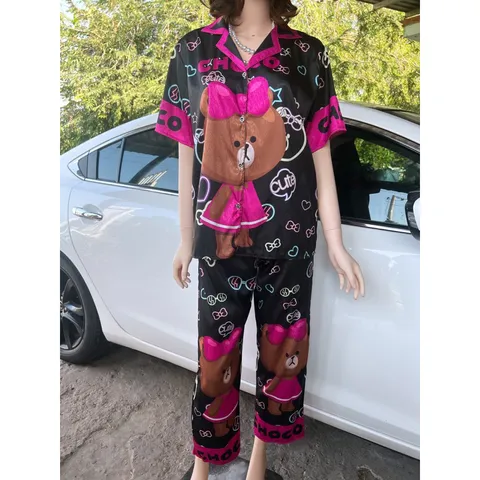 Đồ bộ nữ Pijama lụa xước thiết kế tay ngắn mặc nhà siêu cute hình in 5D sắc nét vải mềm mịn mát  Giá 230k