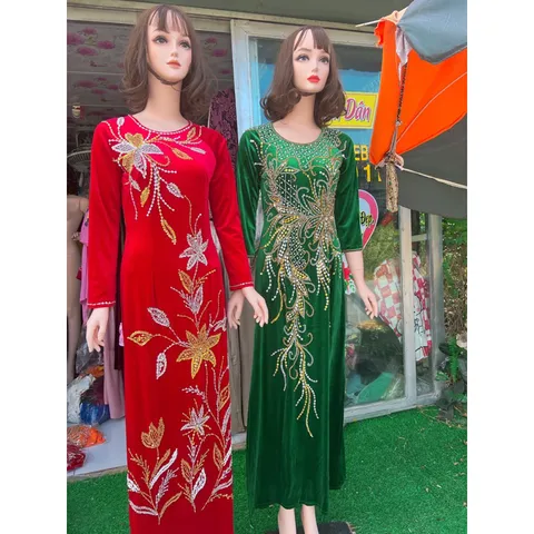 Áo daì nhung đính kêt siêu đẹp Hàng chụp thật 100% Size L Hàng siêu đẹp tỉ mỉ Giá 400k/ áo dài đính kết ( quần 90k/ quần