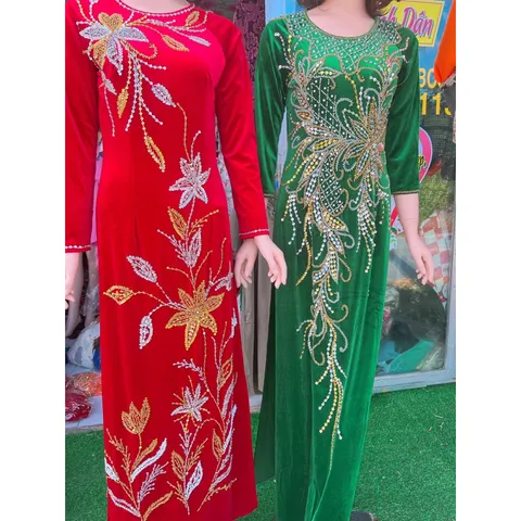 Áo daì nhung đính kêt siêu đẹp Hàng chụp thật 100% Size L Hàng siêu đẹp tỉ mỉ Giá 400k/ áo dài đính kết ( quần 90k/ quần