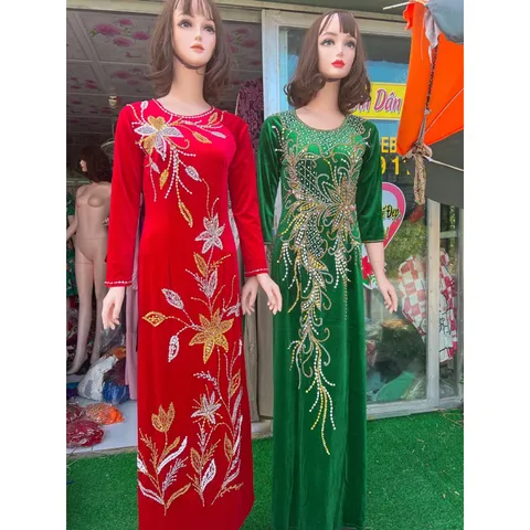Áo daì nhung đính kêt siêu đẹp Hàng chụp thật 100% Size L Hàng siêu đẹp tỉ mỉ Giá 400k/ áo dài đính kết ( quần 90k/ quần