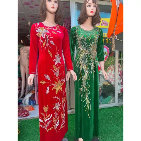 Áo daì nhung đính kêt siêu đẹp Hàng chụp thật 100% Size L Hàng siêu đẹp tỉ mỉ Giá 400k/ áo dài đính kết ( quần 90k/ quần