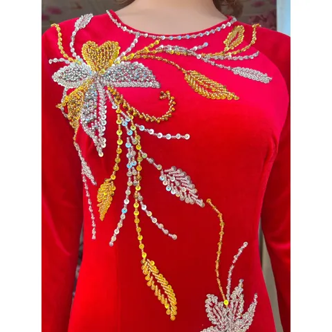Áo daì nhung đính kêt siêu đẹp Hàng chụp thật 100% Size L Hàng siêu đẹp tỉ mỉ Giá 400k/ áo dài đính kết ( quần 90k/ quần