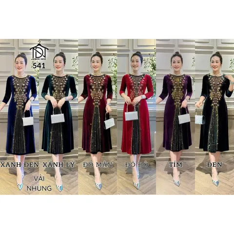 Đầm  nhung đính đá DMC nhé khách Dáng váy: MIDI qua gối  Đủ màu khách chọn ạ Giá 380k Hàng có sẵn giao ngay