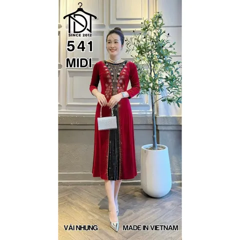 Đầm  nhung đính đá DMC nhé khách Dáng váy: MIDI qua gối  Đủ màu khách chọn ạ Giá 380k Hàng có sẵn giao ngay