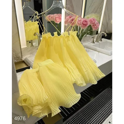 Set Áo + Kèm Váy Dập Ly To Nhỏ Bèo Cuốn Dây Cước Siêu Xinh Phù Hợp Đi Chơi, Du Lịch, Đi Biển Có màu vàng, tím, xanh