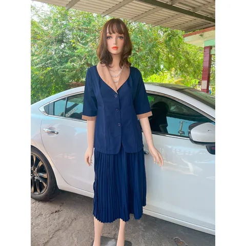 Set đầm thiết kế vest sang chảnh Giá 320k/ cả set Chất liệu tuyết mưa cao cấp Màu xanh navy Chân váy dập ly phía eo