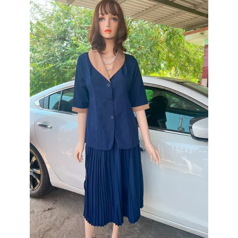 Set đầm thiết kế vest sang chảnh Giá 320k/ cả set Chất liệu tuyết mưa cao cấp Màu xanh navy Chân váy dập ly phía eo