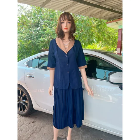Set đầm thiết kế vest sang chảnh Giá 320k/ cả set Chất liệu tuyết mưa cao cấp Màu xanh navy Chân váy dập ly phía eo