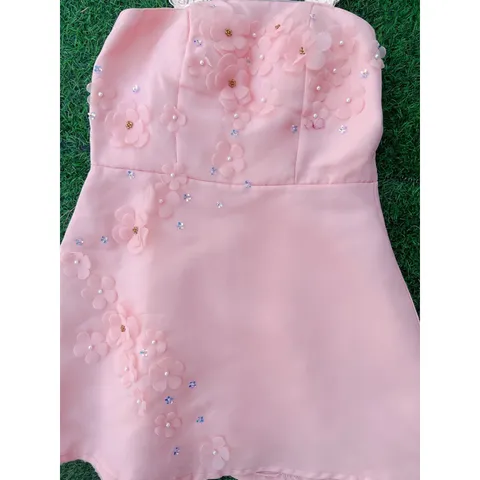 Đầm   nữ thiết kế 2 dây  đính hoa chất tapta dễ thương đầmdự tiệc đi chơi dạo phố Eo dươi 72 mặc đẹp Giá 360k