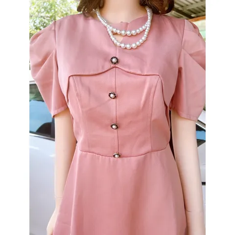 Đầm  Taffeta Màu hồng  Tay Bồng - Đầm Thiết Kế Dự Tiệc Sang Chảnh, Thanh Lịch Giá 320k Hàng có sẵn giao ngay L