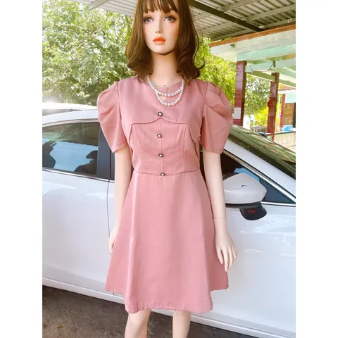Đầm  Taffeta Màu hồng  Tay Bồng - Đầm Thiết Kế Dự Tiệc Sang Chảnh, Thanh Lịch Giá 320k Hàng có sẵn giao ngay L