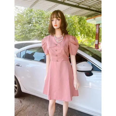 Đầm  Taffeta Màu hồng  Tay Bồng - Đầm Thiết Kế Dự Tiệc Sang Chảnh, Thanh Lịch Giá 320k Hàng có sẵn giao ngay L