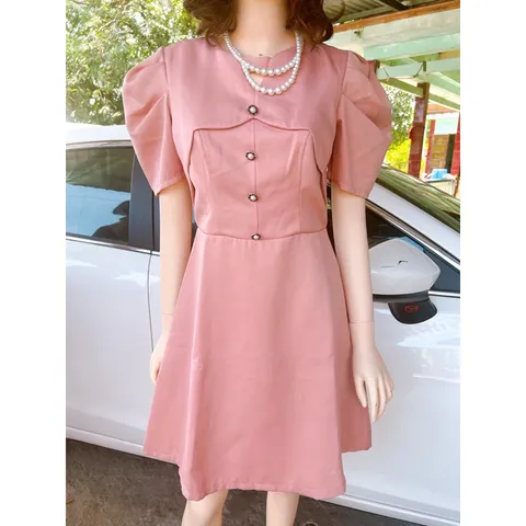 Đầm  Taffeta Màu hồng  Tay Bồng - Đầm Thiết Kế Dự Tiệc Sang Chảnh, Thanh Lịch Giá 320k Hàng có sẵn giao ngay L