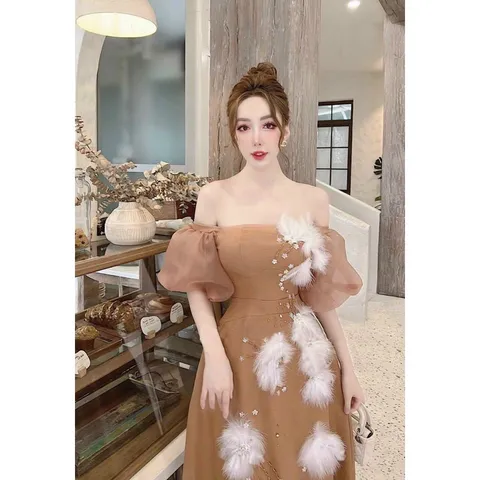 ĐẦM BẸT VAI hay lên vai đều đẹp ĐÍNH LÔNG KẾT HOA Giá 430k HÀng có sẵn giao ngay L Hàng siêu đẹp cao cấp