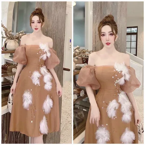 ĐẦM BẸT VAI hay lên vai đều đẹp ĐÍNH LÔNG KẾT HOA Giá 430k HÀng có sẵn giao ngay L Hàng siêu đẹp cao cấp