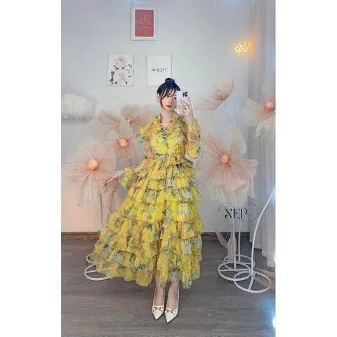 3 màu Váy voan maxi công chúa cổ tàu nhiều tầng dáng dài ảnh thật Giá 370k Hàng coa sẵn giao ngay Hang Quảng Châu
