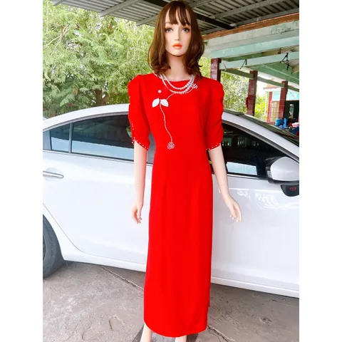 Áo dài đính kết ngọc siêu đẹp Giá 299k/ áo dài ( quần 90k/ quần) Chất liệu lụa Mỹ co giãn nhẹ siêu đẹp Maù đỏ